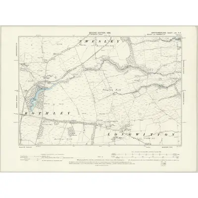 1896 Map of Northumberland LXII.NE, 1898 Print