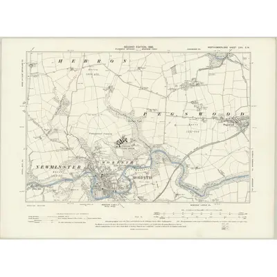 1896 Map of Northumberland LXIV.SW, 1898 Print