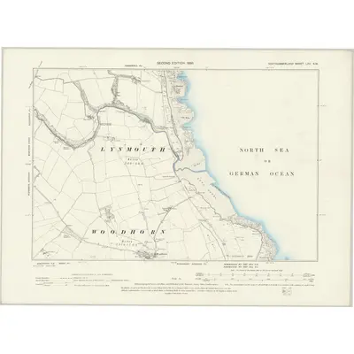 1896 Map of Northumberland LXV.NW, 1898 Print