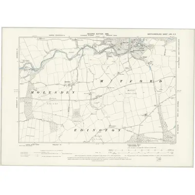 1895 Map of Northumberland LXXI.NE, 1898 Print