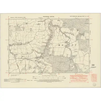 1946 Map of Northumberland nCI.SW, 1952 Print
