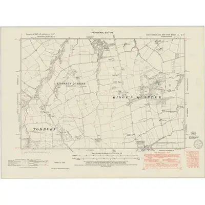 1947 Map of Northumberland nL.SE, 1949 Print