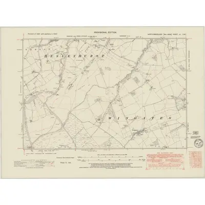 1947 Map of Northumberland nL.SW, 1949 Print