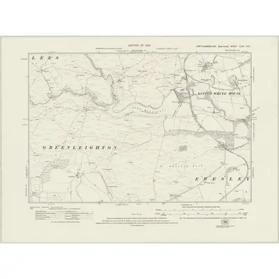 1921 Map of Northumberland nLVIII.NE, 1925 Print
