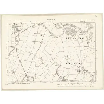 1938 Map of Northumberland nLXI.SW, 1939 Print