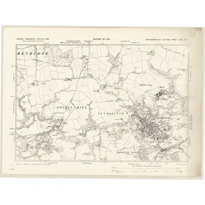 1938 Map of Northumberland nLXIX.NW, 1939 Print