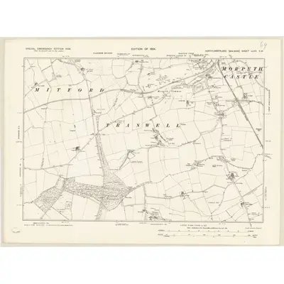 1938 Map of Northumberland nLXIX.SW, 1939 Print