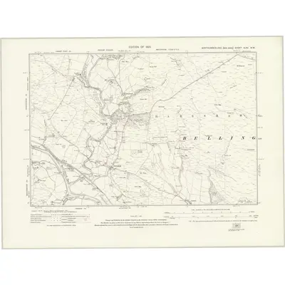 1920 Map of Northumberland nLXV.NW, 1925 Print