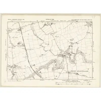 1938 Map of Northumberland nLXXVII.NE, 1939 Print