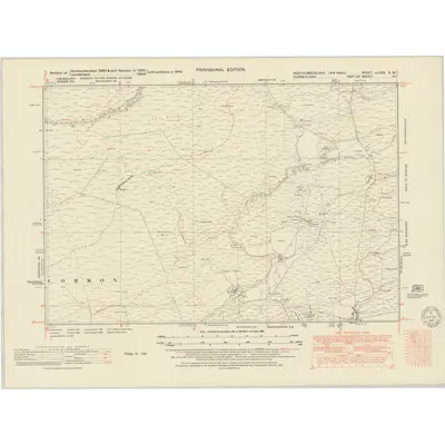 1946 Map of Northumberland nLXXX.SW, 1952 Print