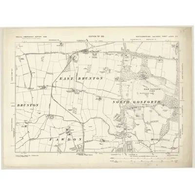 1938 Map of Northumberland nLXXXV.SE, 1939 Print