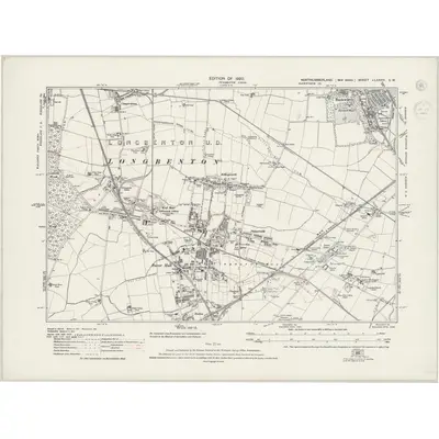 1913 Map of Northumberland nLXXXVI.SW, 1945 Print