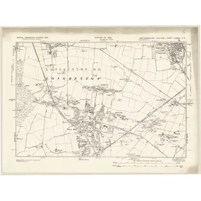 1938 Map of Northumberland nLXXXVI.SW, 1939 Print