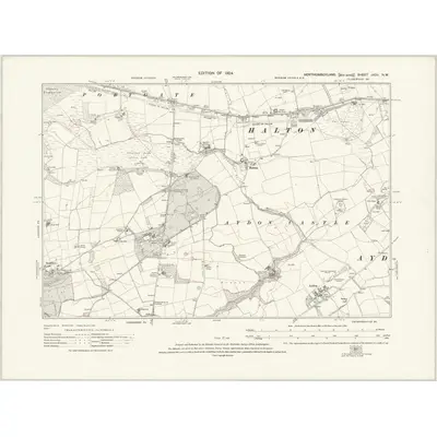 1920 Map of Northumberland nXCII.NW, 1924 Print