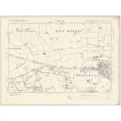 1938 Map of Northumberland nXCIII.NE, 1939 Print