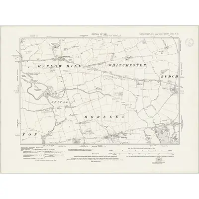 1913 Map of Northumberland nXCIII.NW, 1947 Print