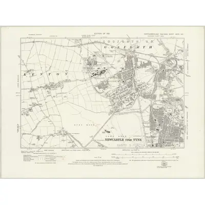 1913 Map of Northumberland nXCIV.NE, 1921 Print