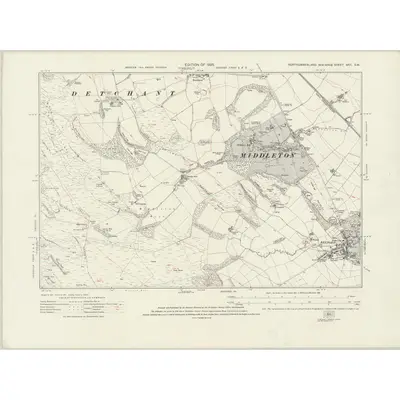 1922 Map of Northumberland nXII.SW, 1925 Print