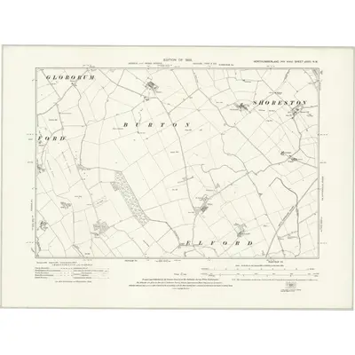 1922 Map of Northumberland nXVIII.NW, 1925 Print