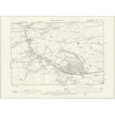 1895 Map of Northumberland XCI.NE, 1898 Print