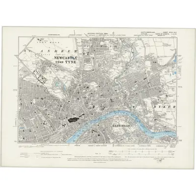 1894 Map of Northumberland XCVII.NE, 1899 Print