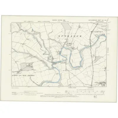 1896 Map of Northumberland XLVI.NW, 1898 Print