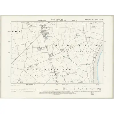 1896 Map of Northumberland XLVI.SE, 1898 Print