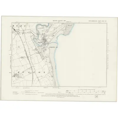 1896 Map of Northumberland XXXIX.NE, 1899 Print