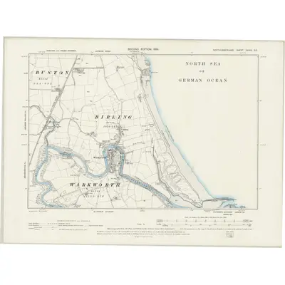 1896 Map of Northumberland XXXIX.SE, 1899 Print