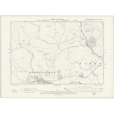 1896 Map of Northumberland XXXVI.NE, 1899 Print