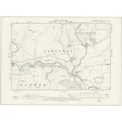 1896 Map of Northumberland XXXVI.SW, 1899 Print