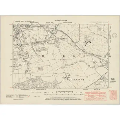 1938 Map of Nottinghamshire XXVIII.NW, 1948 Print