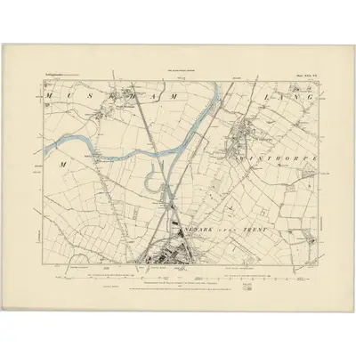 1883 Map of Nottinghamshire XXX.SE, 1884 Print