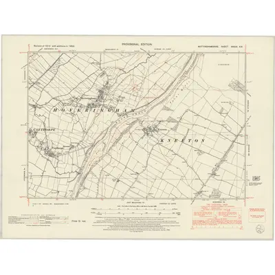 1950 Map of Nottinghamshire XXXIX.NE, 1952 Print