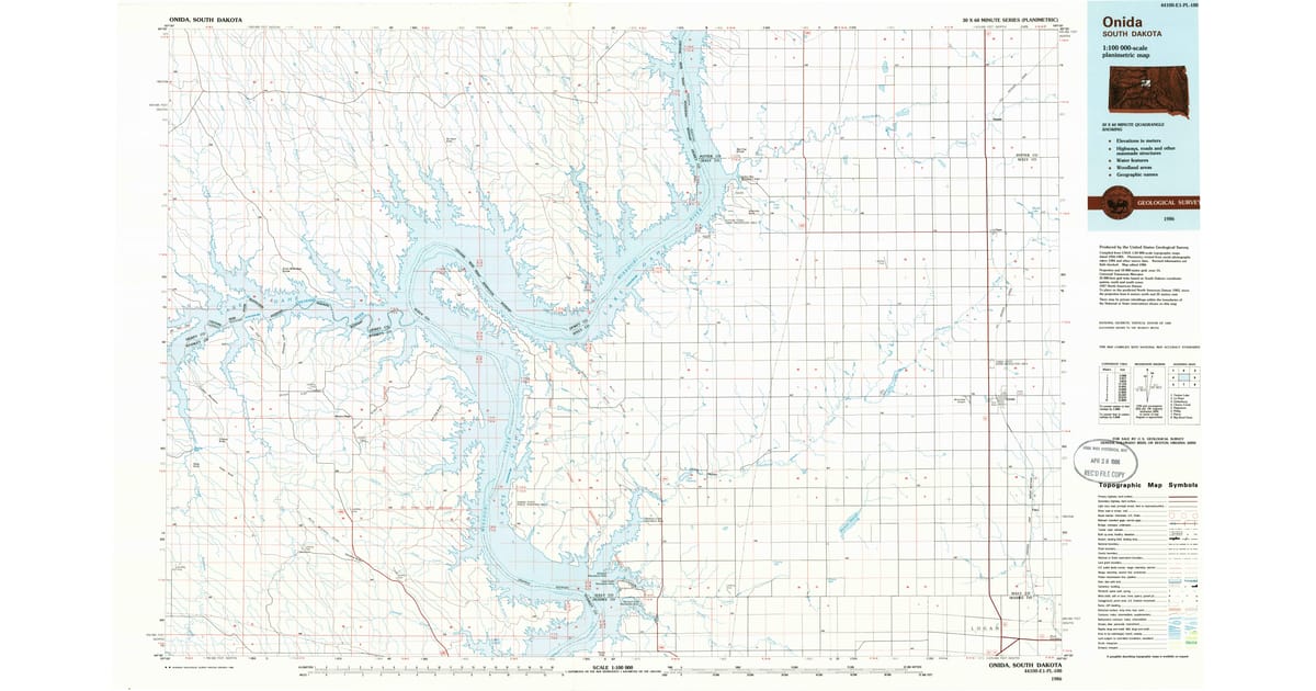 1986 Map of Onida, SD — High-Res | Pastmaps