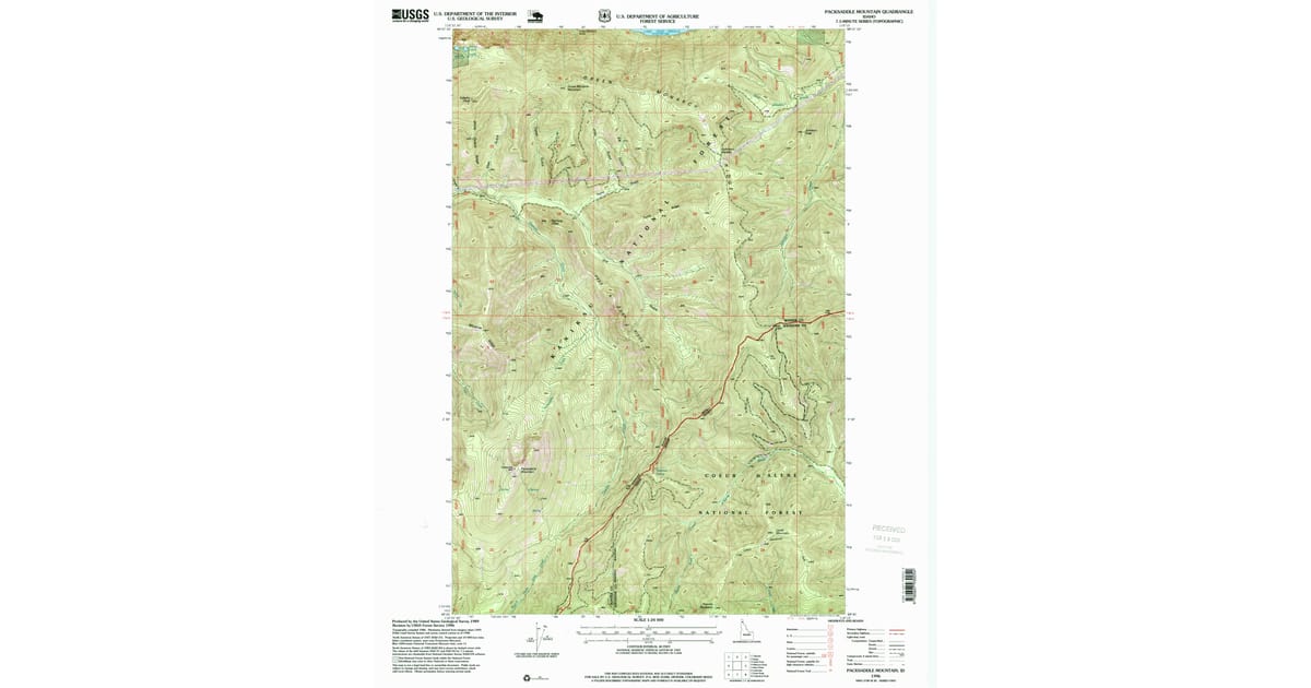 1996 Map of Packsaddle Mountain, Bonner County, ID — High-Res | Pastmaps
