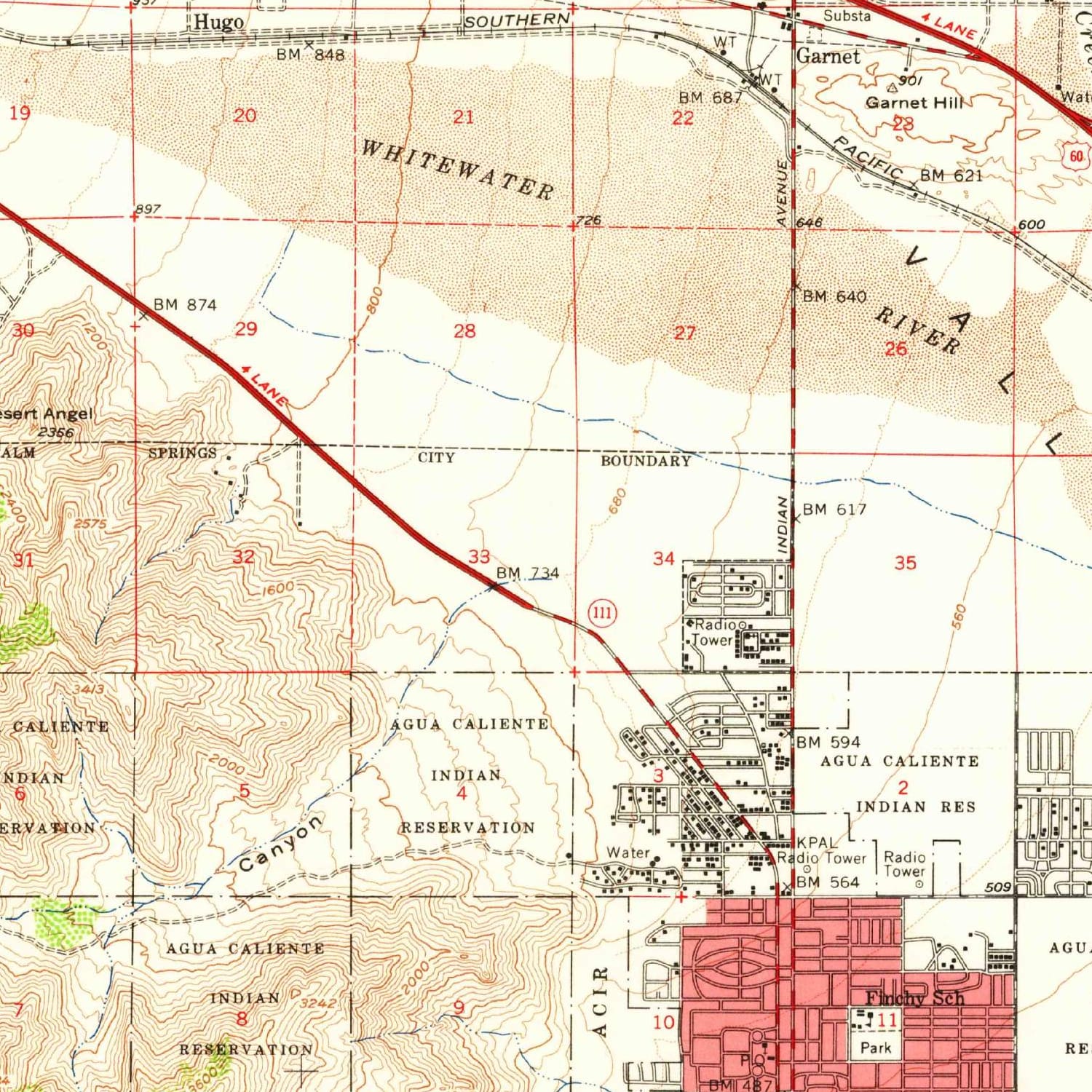 1957 Map of Palm Springs, CA — High-Res | Pastmaps, image size:1500x1500
