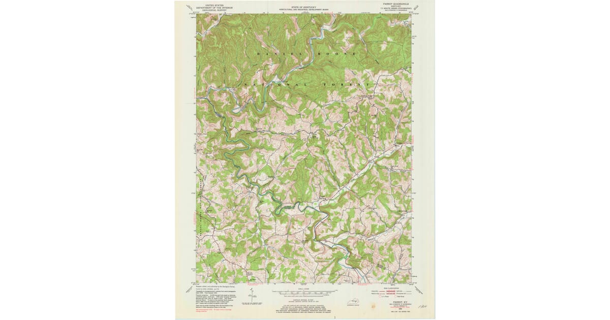 Parot Map 1953 Map of Parrot, Jackson County, KY — High-Res, 1981 Print | Pastmaps