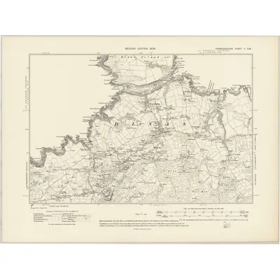 1906 Map of Pembrokeshire V.SW, 1908 Print