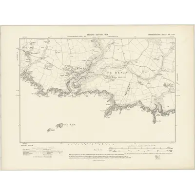 1906 Map of Pembrokeshire XXI.NW, 1908 Print