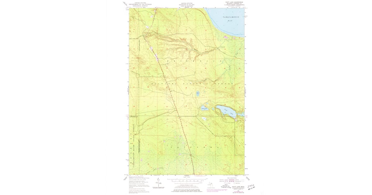 1951 Map of Piatt Lake, Chippewa County, MI — High-Res, 1977 Print ...