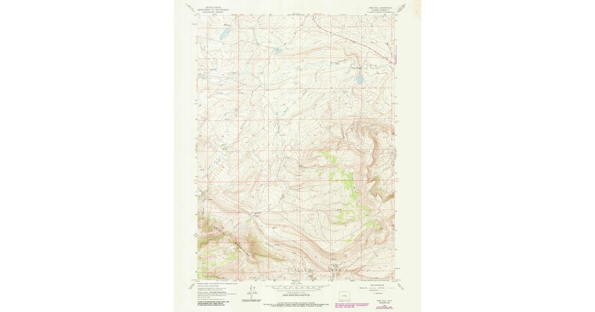 1961 Map of Pine Hill, Carbon County, WY — High-Res, 1985 Print | Pastmaps