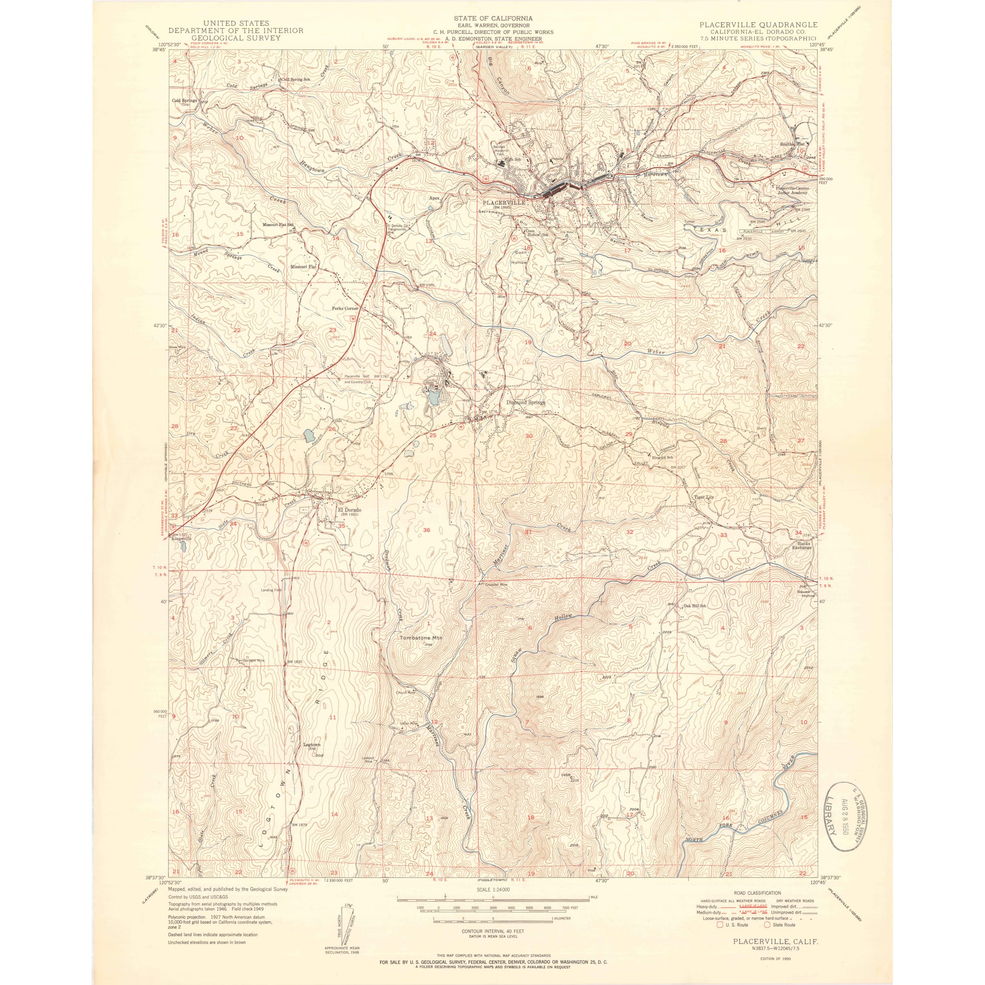 1950 Map of Placerville, CA — High-Res | Pastmaps display picture 1