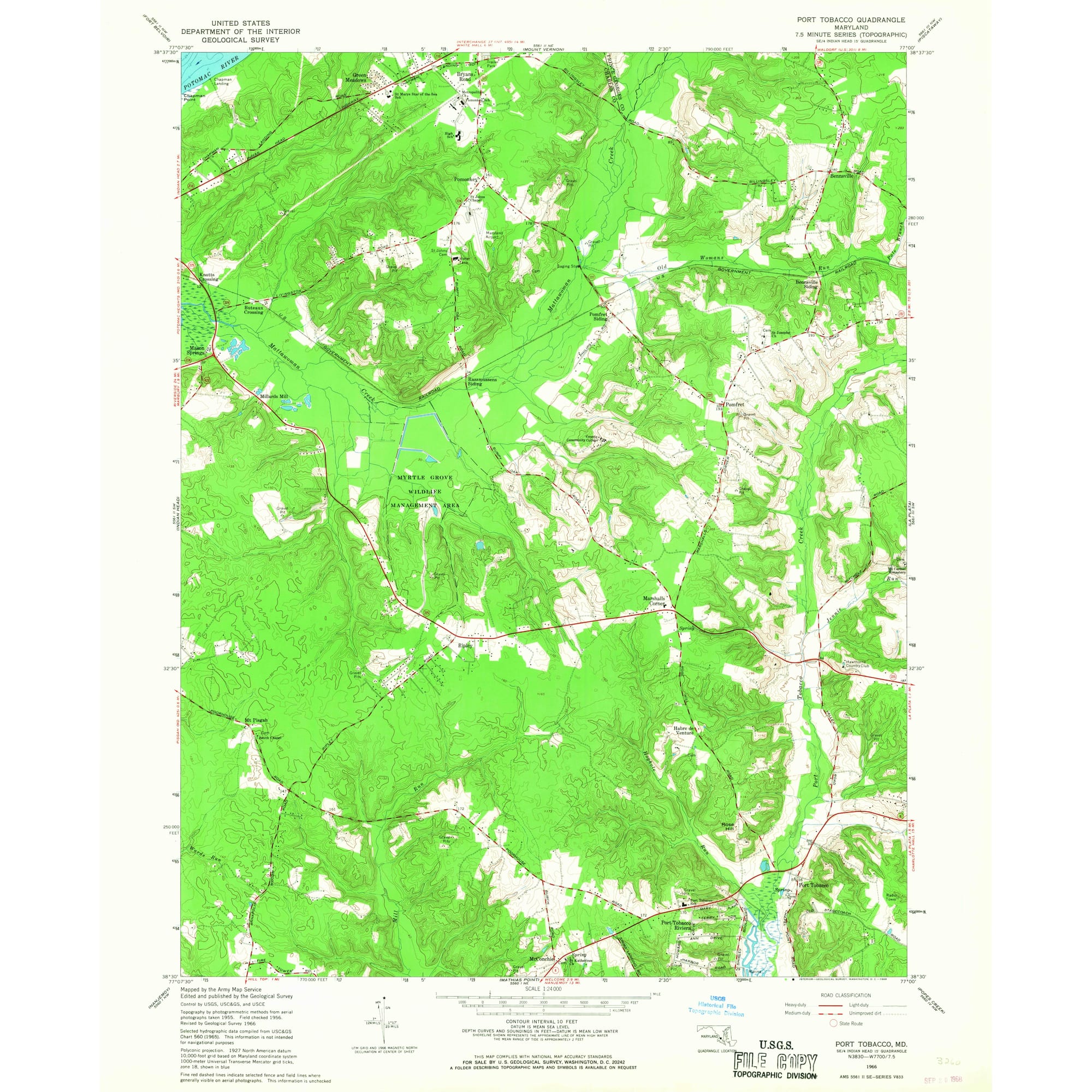 1966 Map of Port Tobacco, Charles County, MD — High-Res