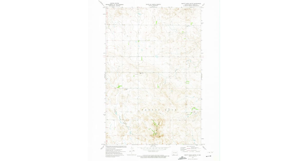 1972 Map of Pretty Rock Butte, Grant County, ND — High-Res | Pastmaps