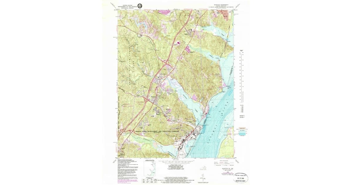 1966 Map of Quantico, VA — High-Res, 1988 Print | Pastmaps