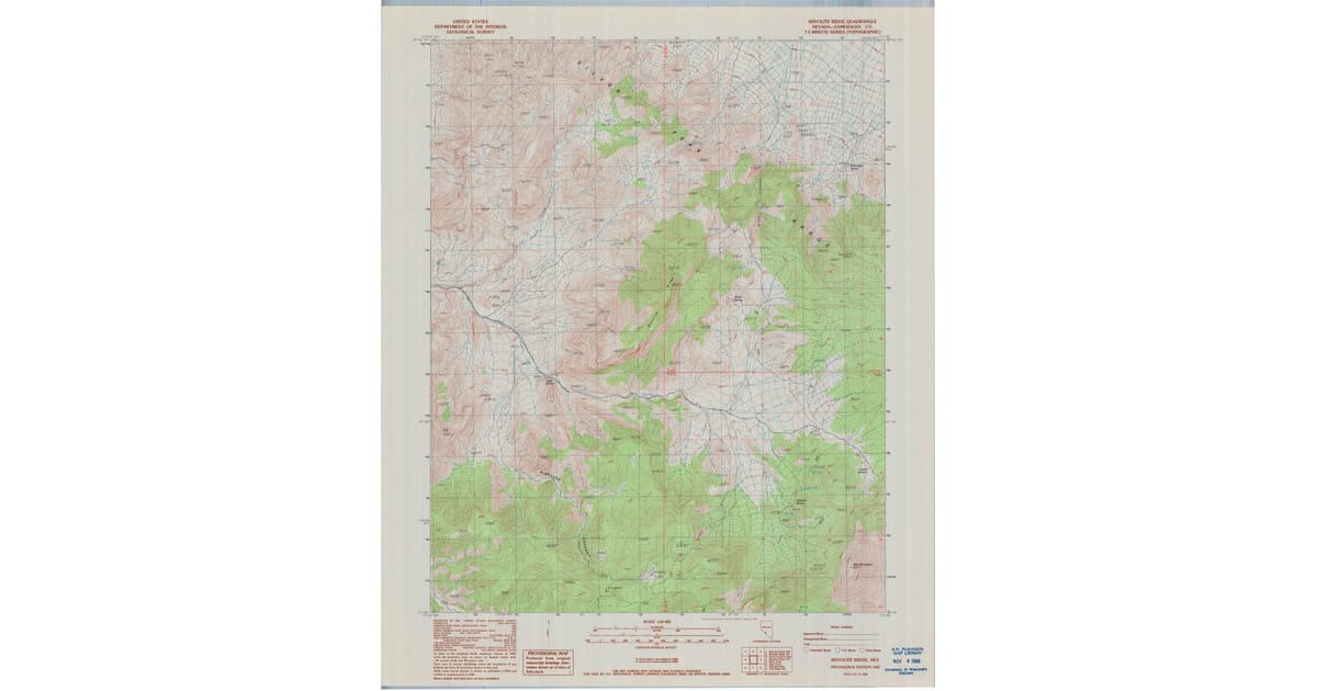 1987 Map of Rhyolite Ridge, Esmeralda County, NV — High-Res | Pastmaps
