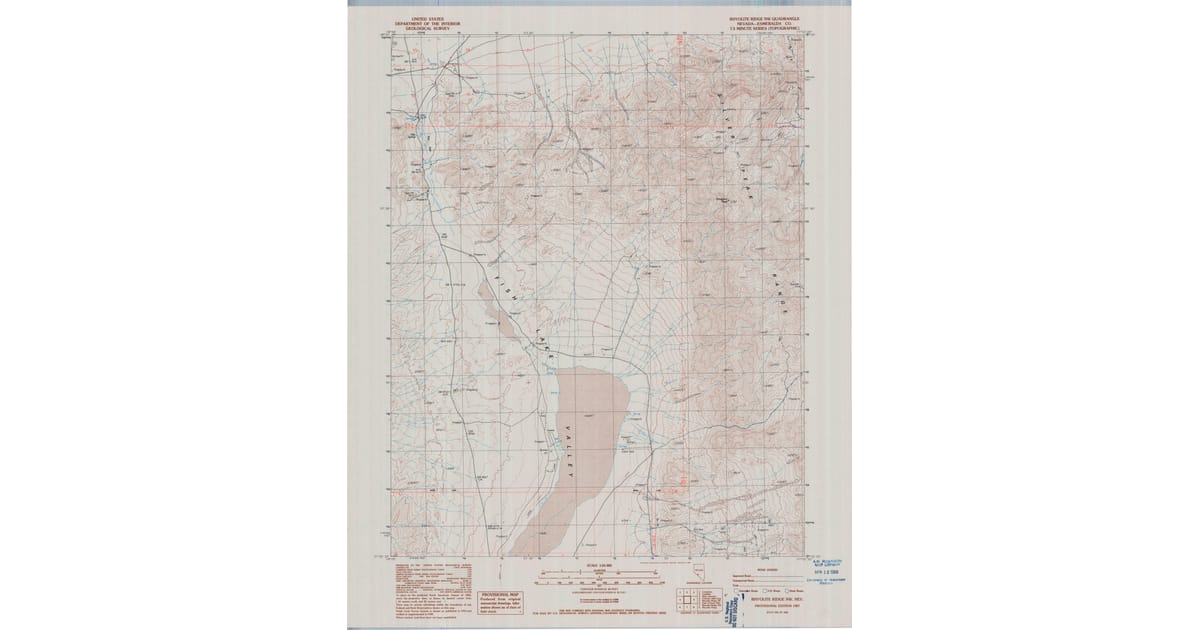 1987 Map of Rhyolite Ridge NW, Esmeralda County, NV — High-Res | Pastmaps