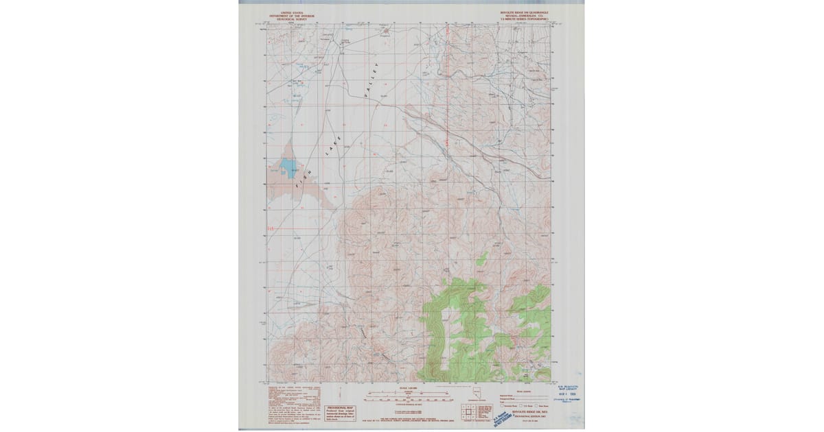 1987 Map of Rhyolite Ridge SW, Esmeralda County, NV — High-Res | Pastmaps