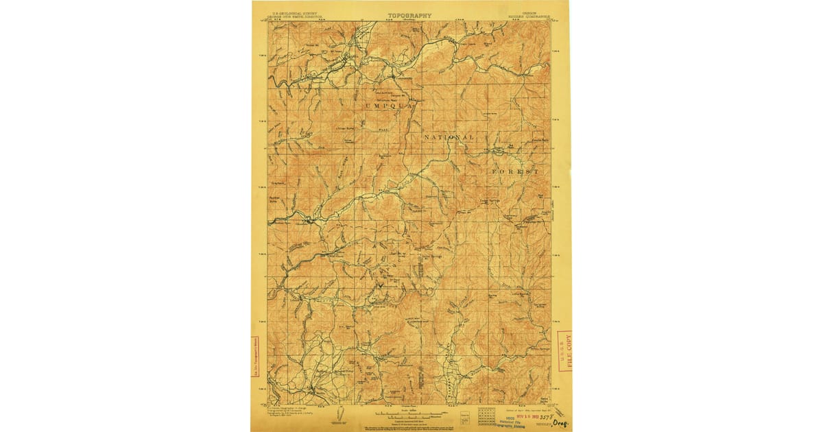 Topo Map Riddles Oregon 1904 Map of Riddle, OR — High-Res, 1911 Print | Pastmaps